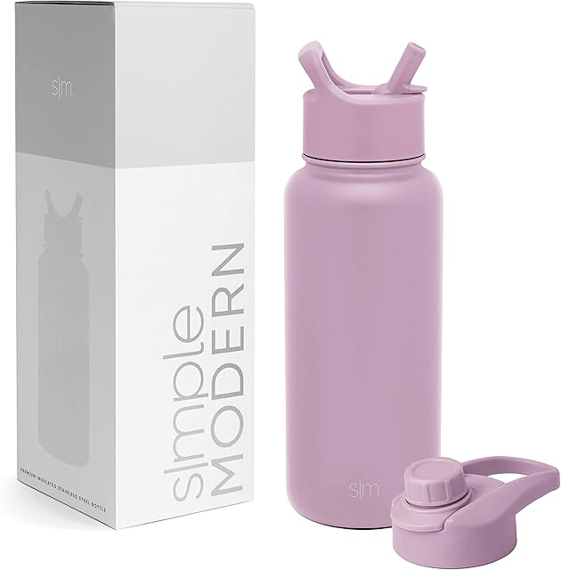 Simple Modern Water Bottle with Straw and Chug Lid Vacuum Insulated Stainless Steel Metal Thermos Bottles | Reusable Leak Proof BPA-Free Flask for Sports, Gym | Summit Collection | 32oz, Lavender Mist