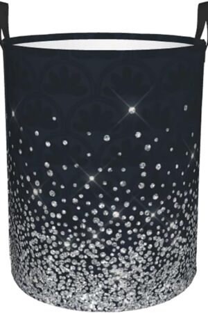 Black Silver Glitter Diamond Sparkly Laundry Basket Large Capacity Laundry Hamper Dirty Clothes Storage Basket Medium