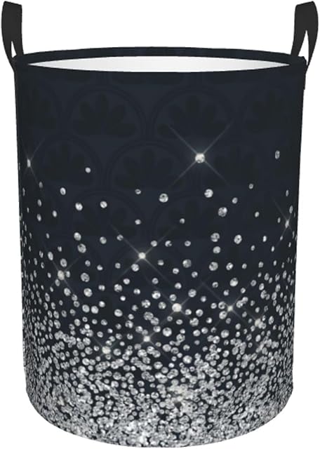 Black Silver Glitter Diamond Sparkly Laundry Basket Large Capacity Laundry Hamper Dirty Clothes Storage Basket Medium