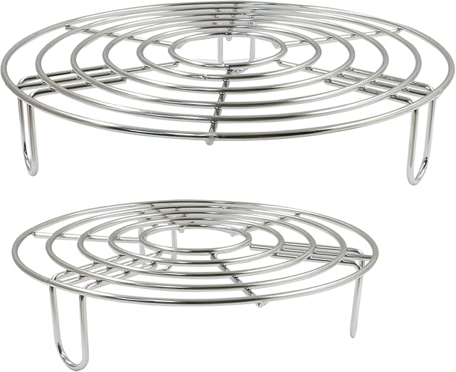 2PCS Round Cooling Racks Stainless Steel Steamer Rack Roasting Rack Cooking Grid Grill Rack Steaming Baking Rack Fits Air Fryer Stockpot Pressure Cooker Round Cake Pan Oven(8",6.89")