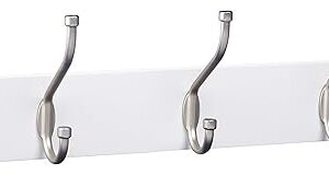 Amazon Basics Rectangular Farmhouse Wall-Mounted Coat Rack with Storage Hooks, 5 Hooks, White