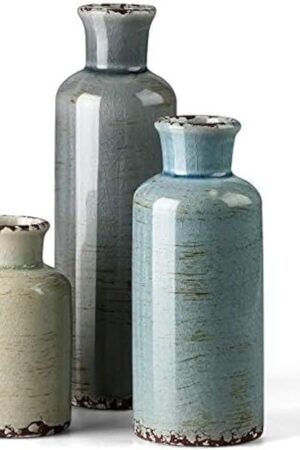 CwlwGO- Ceramic Vase 3 Piece Set, Small Flower vases for Home Decoration, Modern Farmhouse Decoration, Living Room,Table Shelf, Centerpieces, Fireplace and Entrance Decorations-Multicolor.