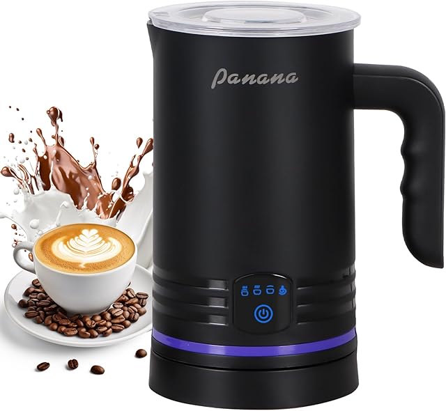 Electric Milk Frother, 4 in 1 Milk Steamer, 14.5oz/430ml Automatic Warm and Cold Foam Maker for Coffee,Latte, Cappuccino, Macchiato, Hot Chocolate (Black)