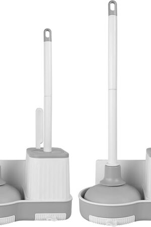 2 Pack Toilet Brush and Holder Set with Plunger, Crevice Cleaning Brush for Deep Cleaning, Space Saving Storage