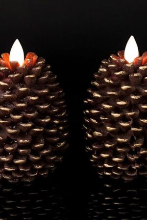 Wondise Flameless Candles Pine Cone Candles Set of 2, Brown
