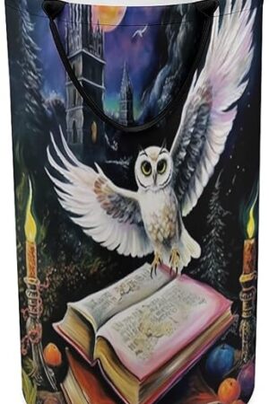 An Owl Flying Over The Magic Book Large Laundry Basket Laundry Hamper Bag Washing Bin Clothes Bag Collapsible Tall With Handles Travel Bathroom College
