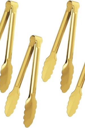 4 Pack Gold Serving Tongs XEVOM Buffet Tongs Serving Utensils Salad Tongs Stainless Steel Gold Plated Buffet Serving Tongs,9 Inch
