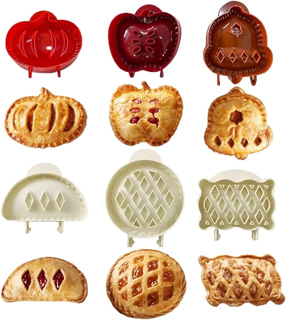 6 Pack Hand Pie Molds for Baking - Dough Presser Mini Pocket Pie Molds - Fall Thanksgiving Halloween Apple Pumpkin Hand Pie One Press Mold Maker