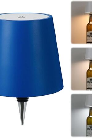 Wireless Bottle Lamp,Wireless Liquor Bottle Lamps Shade for Any Bottle,Rechargeable 3 Color Stepless Dimming LED Wine Lights,Touch Control Desk Kit for bar & Restaurant - Blue