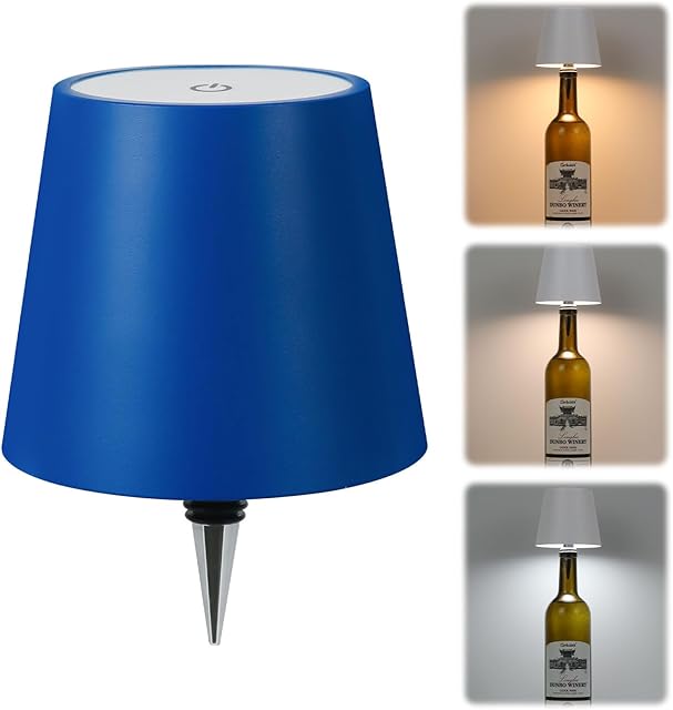Wireless Bottle Lamp,Wireless Liquor Bottle Lamps Shade for Any Bottle,Rechargeable 3 Color Stepless Dimming LED Wine Lights,Touch Control Desk Kit for bar & Restaurant - Blue
