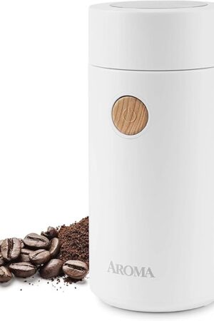 Aroma Housewares Mini Coffee Grinder and Electric Herb Grinder with 304 Stainless Steel Grinding Blades and a See-through Lid (40 g.), White, 40g