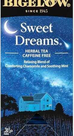 Bigelow Sweet Dreams Herbal Tea 28-Count Box (Pack of 1) Relaxing Blend of Chamomile & Mint Caffeine-Free Nighttime Herbal Tea in Individual Foil-Wrapped Bags