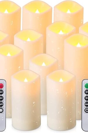 CLTNIKET12-Pack LED Flameless Candles(D 2.2''X H 4'' 5'' 6'' 7'') with Remote Control Waterproof Outdoors & Indoors, Battery Candles with Remote Timer, Decorative Remote Led Candles.