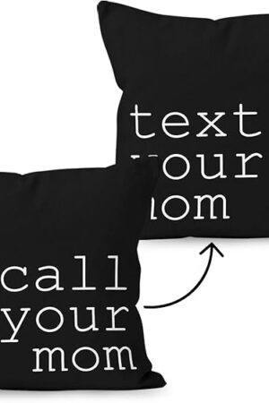 Call Text Your Mom Reversible Linen Throw Pillow Cover 18 x 18 Inch, Classroom Pillow Covers, Graduation Gifts for College Dorm Decor, Freshman Gift Throw Pillow Covers (Black)