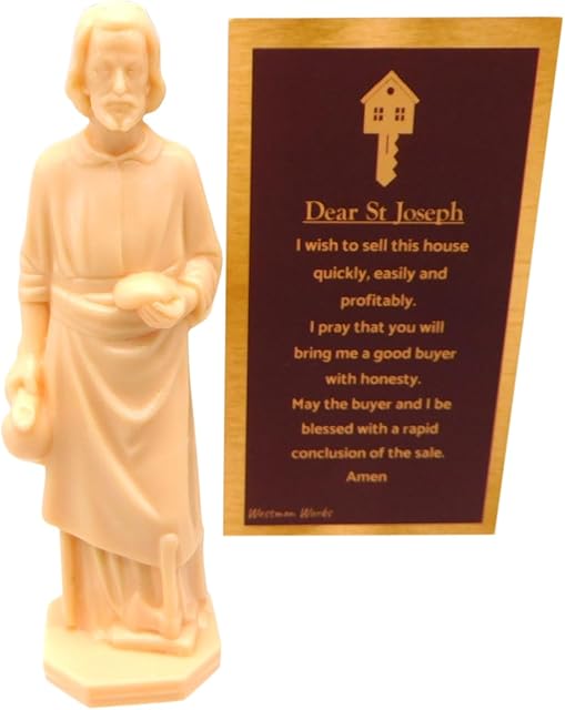 Westmon Works St Joseph House Selling Statue and Double Sided Prayer Card Faith-Based Figurine with Prayer for Selling Homes, Made in The USA