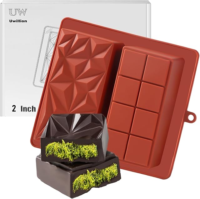 Chocolate Mold - Deep Dubai 2 Inch Pistachio Silicone Thick Mold for Stuffed Bar, Large Candy Bar Mold for Filling