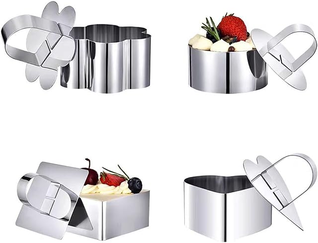 Cake Rings Cooking Rings Dessert Mousse Mold Stainless Steel with Pusher for Desserts Making (4PCS)