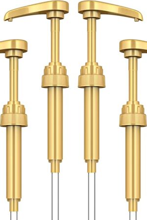 Coffee Syrup Pump Dispenser, 4 Packs of Syrup Pump for 750ml/25.4 oz Syrup Bottle, Gold Pumps for Coffee Syrup Bottle, works with Torani, DaVinci, Jordans Skinny 750ml Syrups Bottles (Gold)