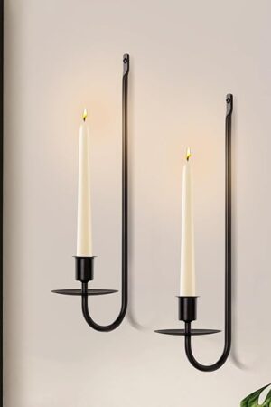 Candle Sconces Set of 2, Taper & Pillar Wall Candle Holder, Black Wall Sconces Set of Two, Decor for Entryway, Stair Corner, Living Room