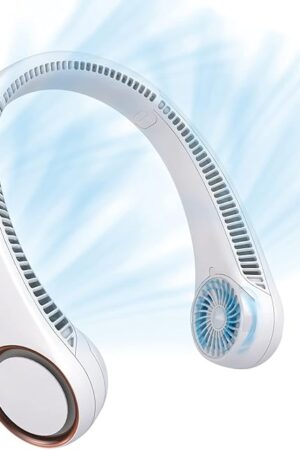 CIVPOWER Neck Fan: Portable Personal Neck Cooling Rechargeable Bladeless Fan - Hands Free 3 Speed 4000 mAh Battery USB Operated Wearable Headphone Design - for Men Women Outdoor Indoor (White)