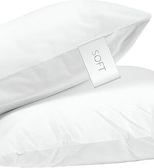 Digital Decor 100% Cotton Hotel Pillows, U.S. Made Hypoallergenic Pillows with Down Alternative Fiber Fill for Side & Back Sleepers, Set of 2, Three Comfort Levels, (Soft, Medium, Firm) Soft