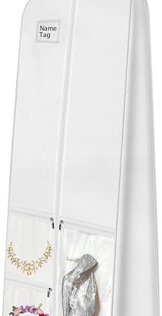 72" Wedding Dress Garment Bag with 10'' Gusseted Dress Bags for Gowns Long 4 Pockets Dress Cover for Women, White
