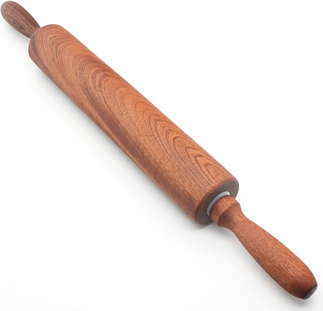 Classic Sapele Wooden Rolling Pin With Handles,Wood Baking Roller (17''L x 1.77"W)
