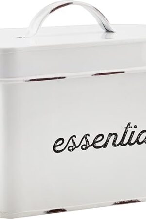 AuldHome Design Enamelware Tampon Holder for Bathroom Storage (White); Feminine Supply Organizer Divided Box w/ Lid