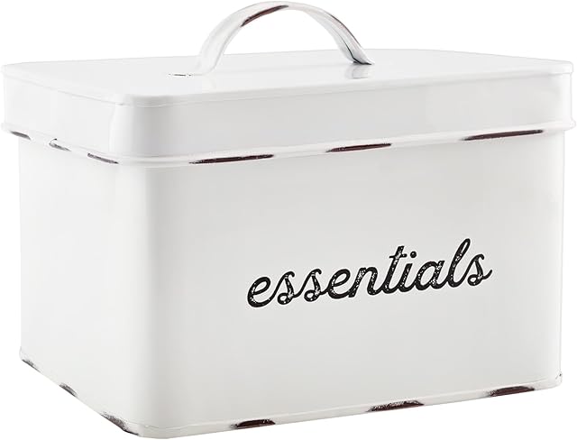 AuldHome Design Enamelware Tampon Holder for Bathroom Storage (White); Feminine Supply Organizer Divided Box w/ Lid