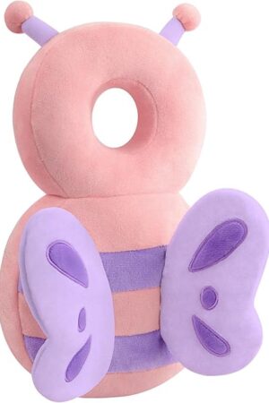 Baby Head Protection Backpack - Soft & Comfortable, Cute Cartoon Design, Pink Butterfly