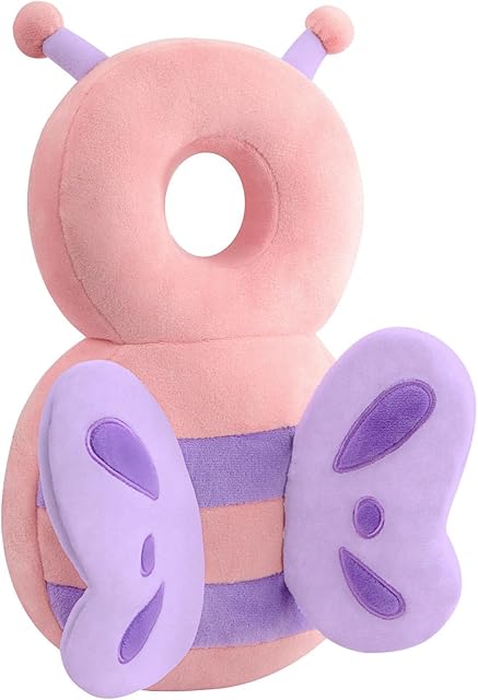 Baby Head Protection Backpack - Soft & Comfortable, Cute Cartoon Design, Pink Butterfly