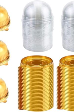 2 Inch 50 Pack Clear Plastic Mini Cupcake Containers Individual Packaging Mini Cupcake Holder, Disposable Treat Boxes with Dome Lids for Muffin Mooncake Cake Macaron(yellow)