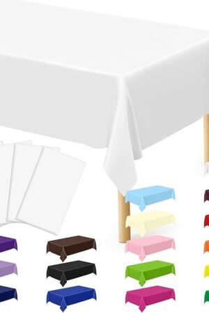 4 Packs White Plastic Tablecloth, Sturdy Disposable Table Cloth, 54 X 108 Inches Paper Table Cloths for Parties Disposable, Effortless Cleanup for Picnic Table Cloths Parties Birthday and Any Occasion