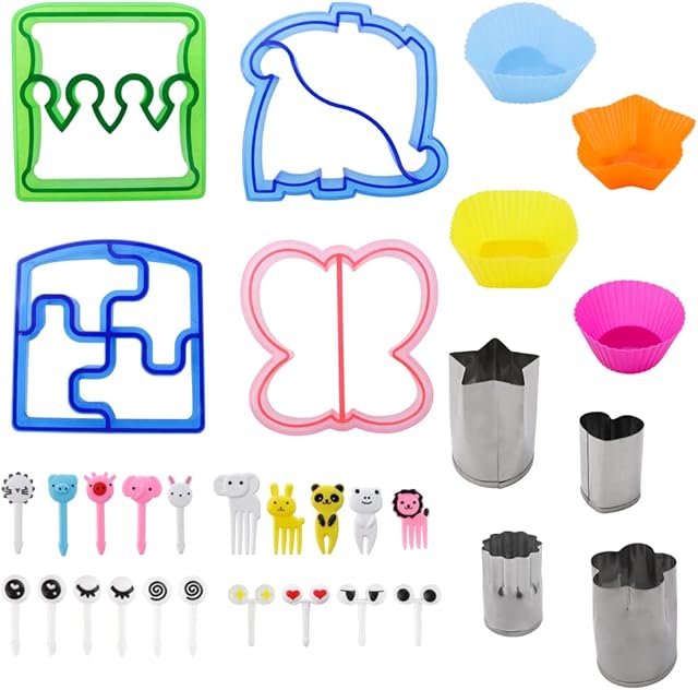 32 Pcs DIY Food Set Sandwich Cutters and Sealer Sandwiches Maker Fun Crust Cutters Shapes Fruit and Vegetable Cutters Food Picks Fruit Bento Lunch Box Accessories