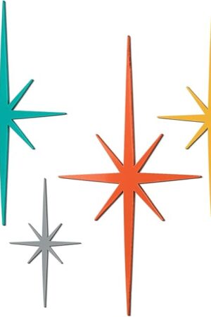 Blulu 4 Pcs Cast Iron Starburst Wall Decor Mid Century Modern Decor Retro 8 Pointed Atomic Stars Metal Wall Art Elegance Accents Easy Install Finish Hangings for Home Office Room(Retro)