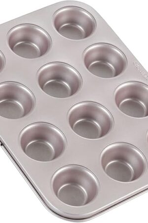CHEFMADE Mini Muffin Pan, 12-Cavity Non-Stick Mini Cupcake Pan Bakeware for Oven Baking (Champagne Gold)