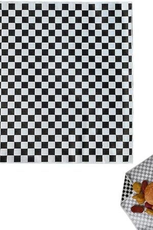 100 Sheets Black and White Checkered Dry Waxed Deli Paper, Grease Resistant Basket Liners (11.5''x11.5'')