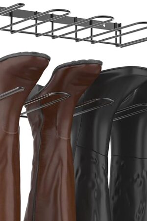 Boot Rack Wader Hanger Wall Mounted- (4 Pair) Sturdy Metal Boot Organizer, Tall Shoe Holder for Closet, Entryway, Indoor, Garage