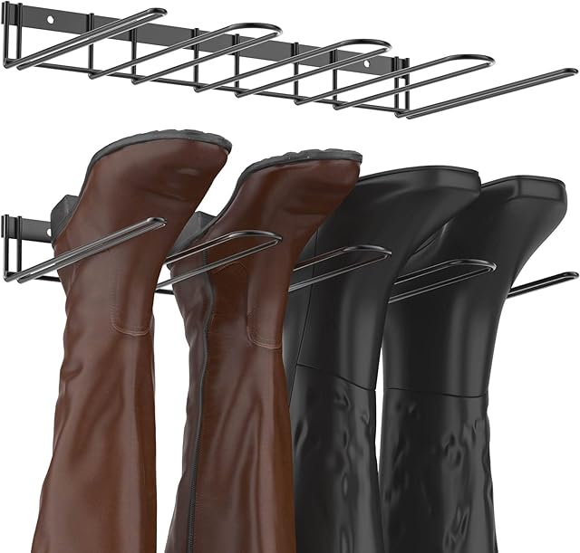 Boot Rack Wader Hanger Wall Mounted- (4 Pair) Sturdy Metal Boot Organizer, Tall Shoe Holder for Closet, Entryway, Indoor, Garage