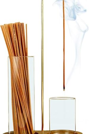 2 in 1 Incense Holder for Sticks, Anti-Ash Flying Incense Burne with Glass Ash Catcher and Incense Sticks Organizer for Meditation Yoga Spa Home Decor (Dark Base)