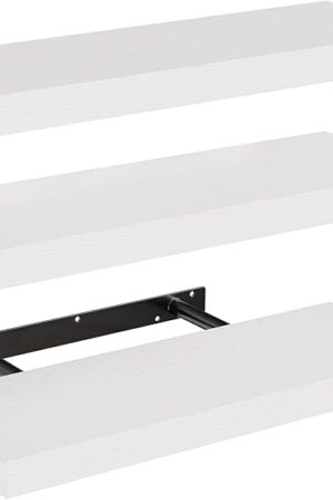 AMADA HOMEFURNISHING Floating Wall Shelves Set of 3 White Shelves with Invisible Brackets AMFS08