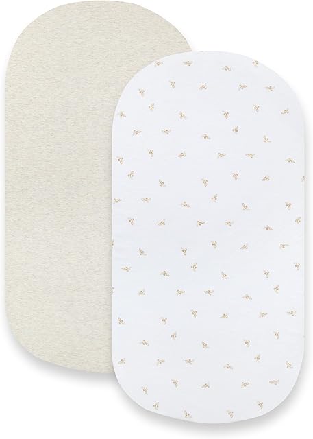 Burts Bees Baby Bassinet Sheet BEESNUG Cover, 100% Organic Cotton, 15 x 33 Inches