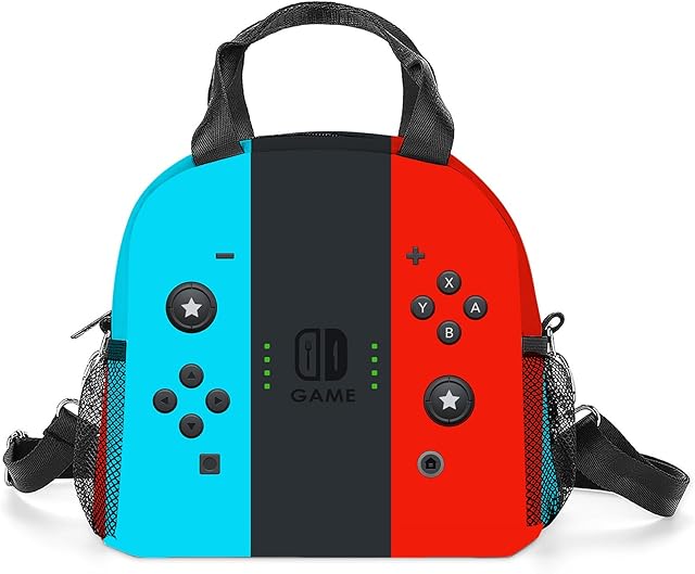 Gamer Lunch Bag Reusable Insulated Lunch Box Large Capacity Meal Tote for Kids Boys Girls Cooler Bag Waterproof Adjustable Shoulder Strap Gamepad Lunch Tote for Work School Picnic Travel Hiking