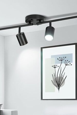 4 Ways Track Lighting, Rotatable Heads Tracks Light, Track Lightings Fixtures Ceiling with Foldable Arms, Modern Black Tracks Light for Kitchen, Living Room, Hallway(Bulbs Not Included)