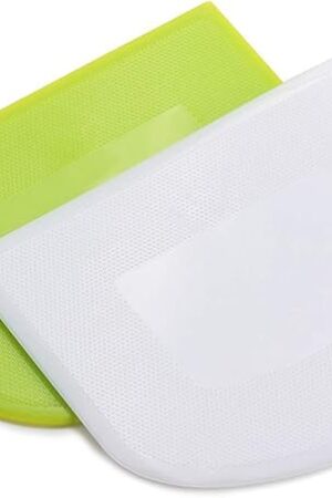 WAFJAMF 2 PCS Plastic Dough Scraper Bowl Scraper, Food-Grade Bench Scraper, Flexible Dough Cutter, Multipurpose Food Scrappers for Bread, Cake, Cream, Fondant(White+Green)