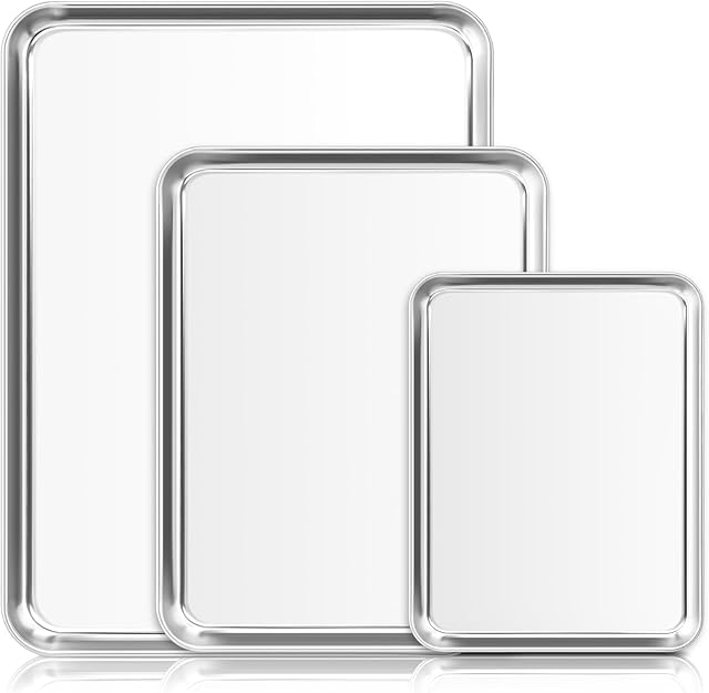 Stainless Steel Cookie Sheets, Baking Sheet Pan Set of 3, Non Stick and Heavy Duty and Easy Clean, 9/12/16 Inch
