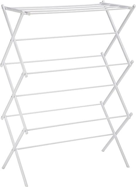 Amazon Basics Foldable Portable Laundry Rack for Air Drying Clothing, Indoor Outdoor Use - 14.5" D x 29.5" W x 41.8" H, White