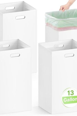 4 Pack Disposable Trash Cans for Parties, 13 Gallon Large Collapsible Garbage Cans with Handle, Thick Recycled Cardboard Reusable Recycling Bins for Party Events Camping (13" L x 10" W x 21" H), White