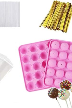 20-Cavity Silicone Cake Pop Mold Set With Lollipop Sticks, Treat Bags, Twist Ties - For Cake Pops, Lollipops, Hard Candy, and Chocolate