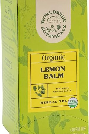 Worldwide Botanicals Organic Lemon Balm Tea, 25 Tea Bags - 50% more herbs with 2.25g per teabag - 100% Pure Lemon Balm Leaves, Kosher